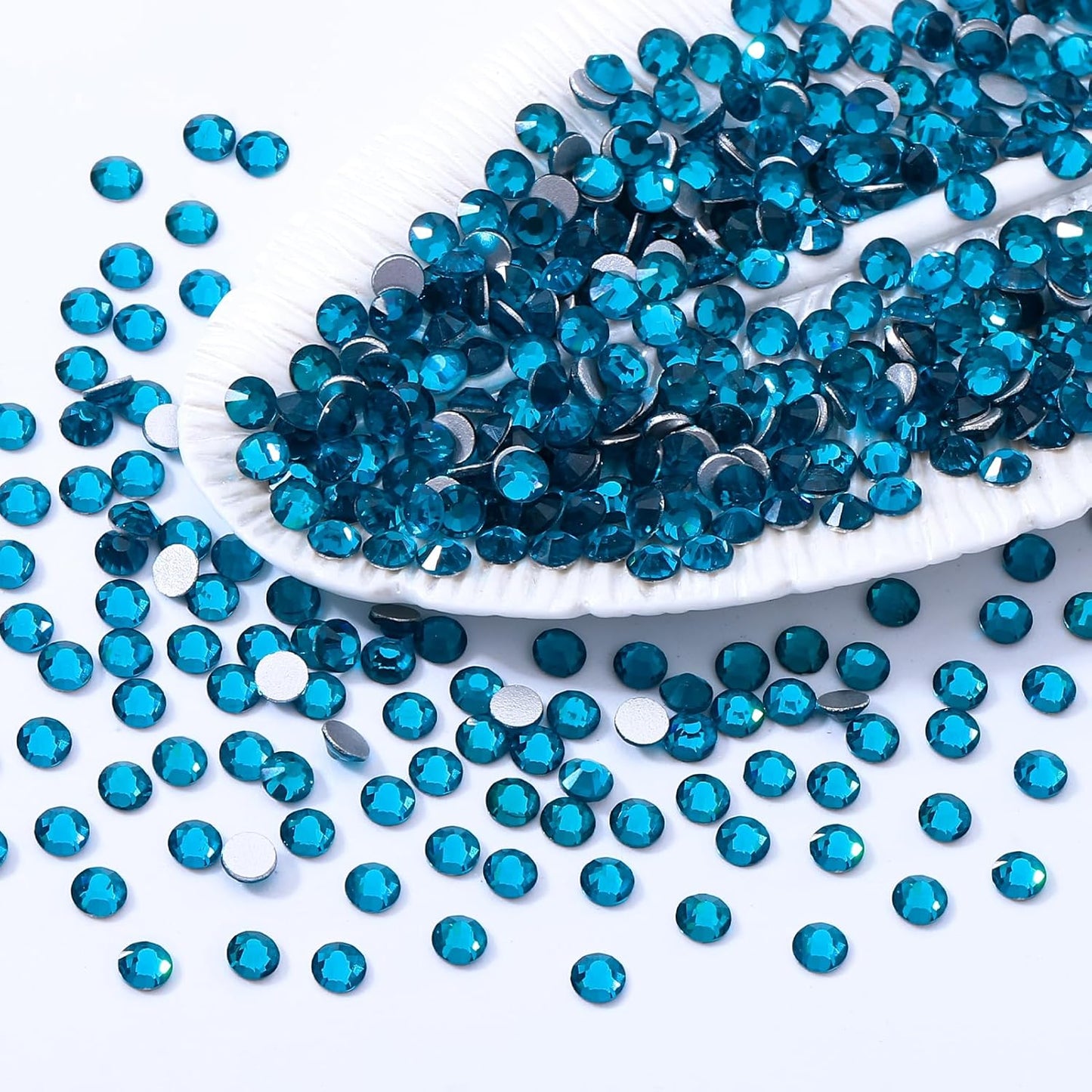 Malachite Blue Flatback Rhinestones, Glass Rhinestones for Nail Art and Craft, Glue Fix, Loose Crystal Gemstones(Malachite Blue, SS10, 1440pcs, 2.7-2.8mm)