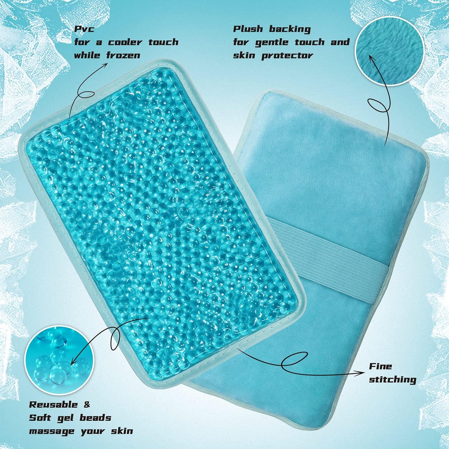 Gel Beads Ice Pack Ice Bag with Strap-1 Pack Reusable Hot & Cold Pack Compress for Knee, Shoulder, Foot, Back, Ankle, Neck, Hip, Elbow, Wisdom Tooth-7.76''x4.93''(Blue)