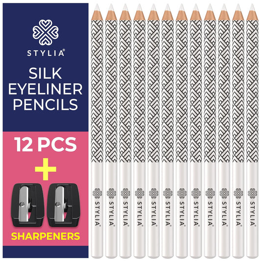 Stylia Waterproof White Eyeliner Pencil For Women – Long-Lasting Microblading Supplies Brow Pencil, Perfect for Defining, Highlighting & Brightening Eyes (12PC White)
