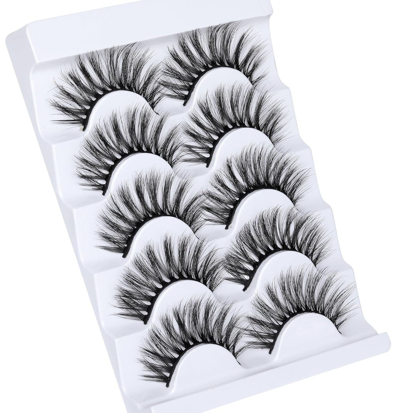 JIMIRE False Eyelashes Wispy Fluffy Round Eye Lashes 17mm Faux Mink Lashes 5D Mink Eyelashes 5 Pairs Pack