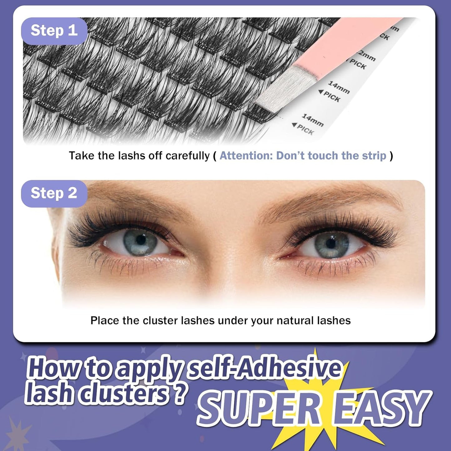 Self Adhesive Eyelashes, 156 PCS Self Adhesive Eyelash Clusters, No Glue Needed, Dual-row Glue Strips 8-16mm Mixed Individual Lash Extension Super Sticky Reusable False Lashes