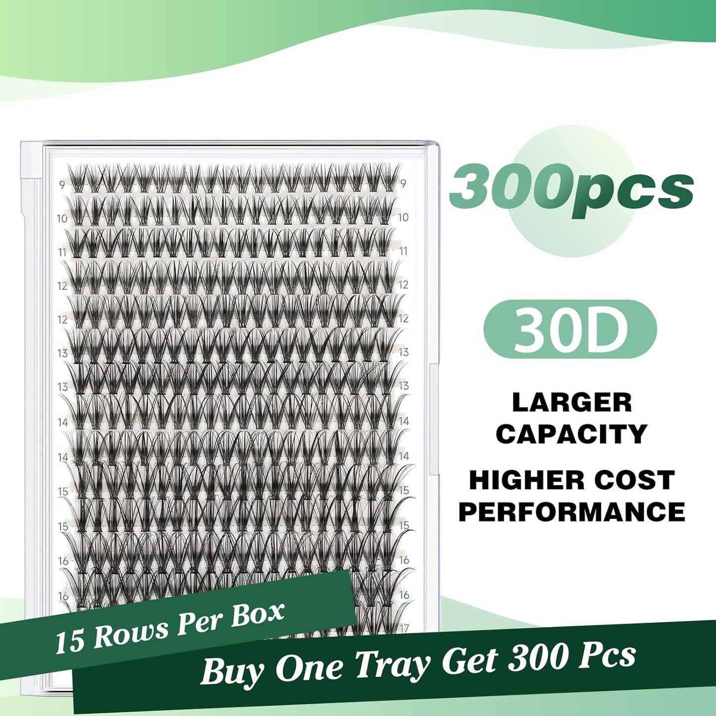 Lash Clusters 300pcs Individual Lashes 30D 0.07C Curl 9-18MIX DIY Eyelash Extension KEYYOU Large Tray Volume Soft&Natural Cluster Lashes(30D-0.07C,9-18MIX）