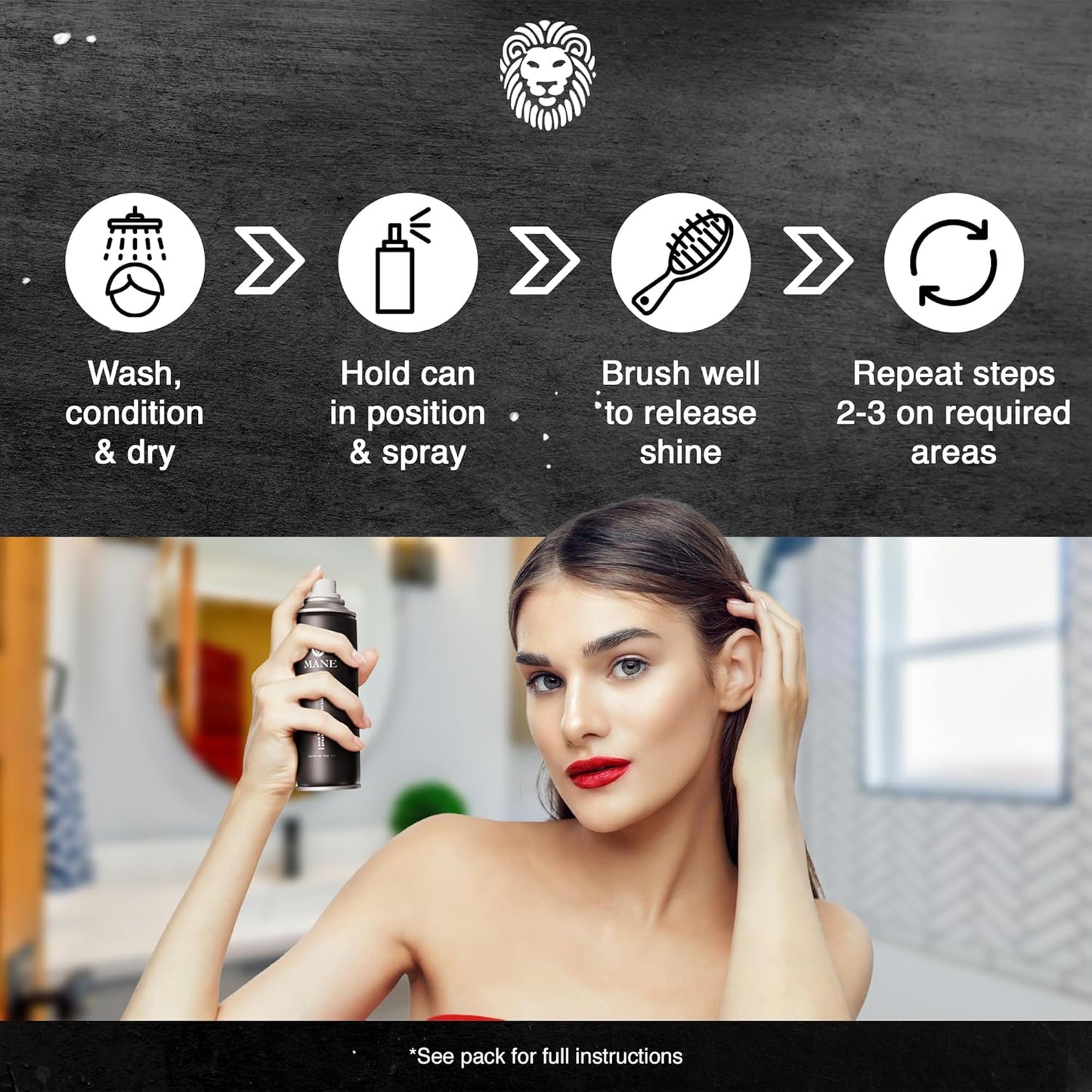 Mane Hair Thickening Spray & Root Touch Up, Instantly Thicker Hair for Men & Women, Fill in Hairlines and Hide Thinning and Fine Patches - Dark Brown, 12 Colors (6.76 oz)