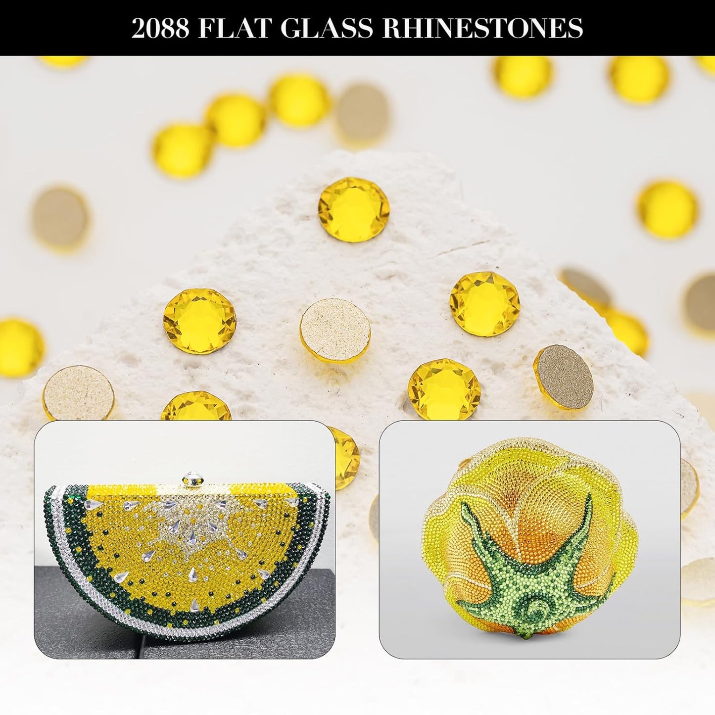 Novani Citrine/Lemon Yellow Rhinestones 1440pcs Flat Back Round Rhinestone Style 2088 Sparkly Crystal Gemstones for Nail Art and Crafting SS20,4.6-4.8mm