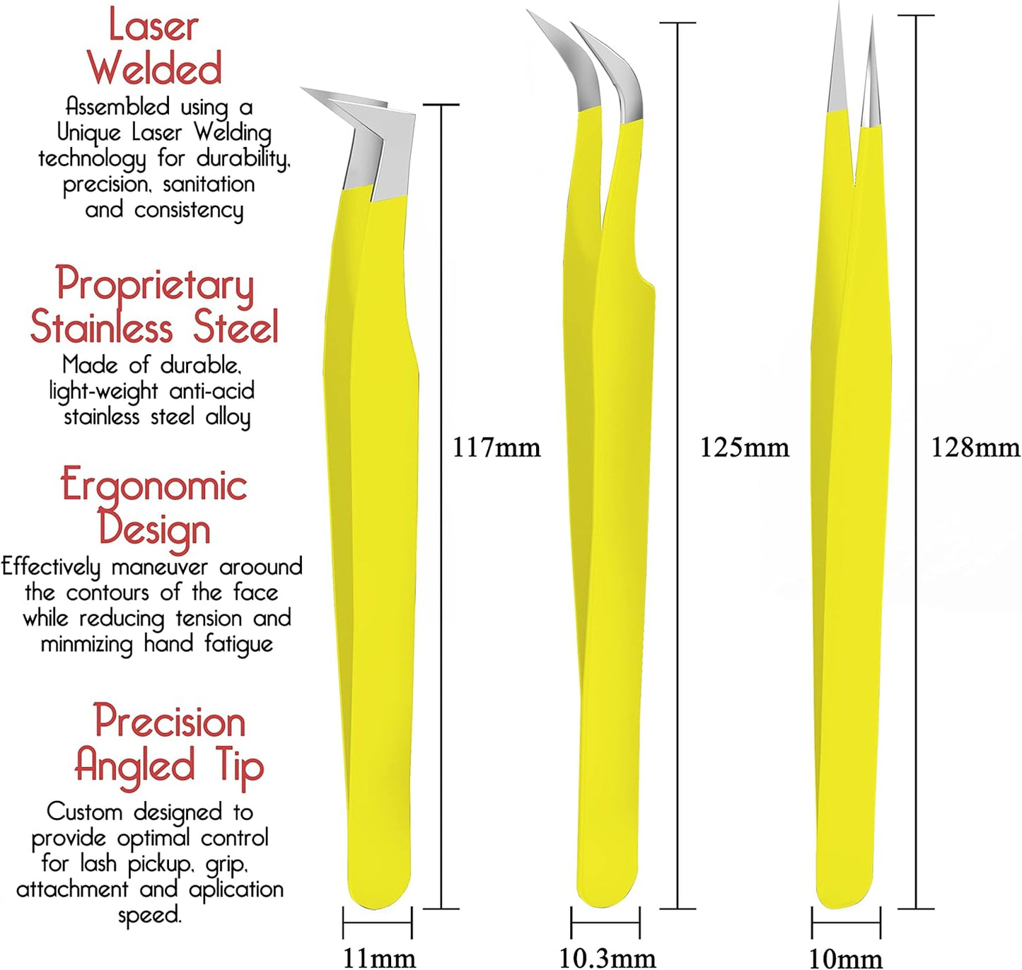 SIVOTE Lash Tweezers for Eyelash Extensions for Volume, Isolation & Classic Lashes, 3 Pack, Yellow