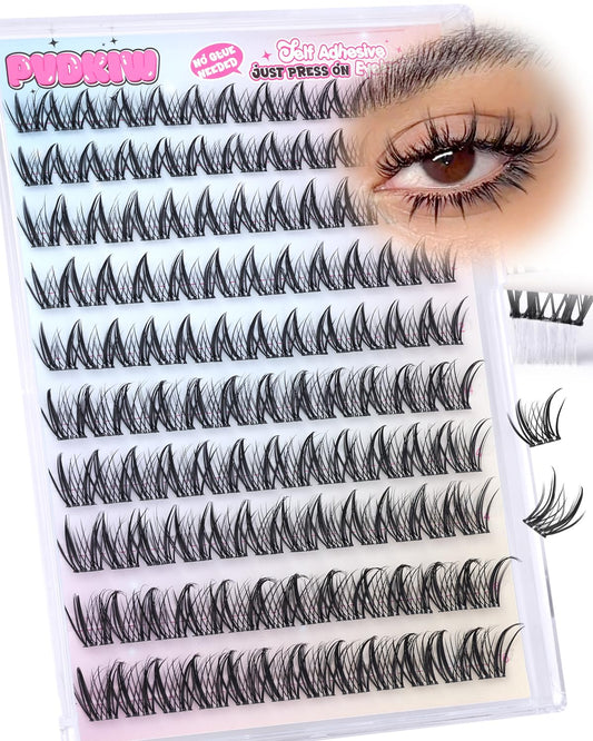 Self Adhesive Eyelashes Manga Self Adhesive Lash Clusters Natural Pre Glued Eyelashes Clusters Wispy Press on Lashes No Glue Needed C Curl Cluster Eyelash Extensions Reusable 10-16mm