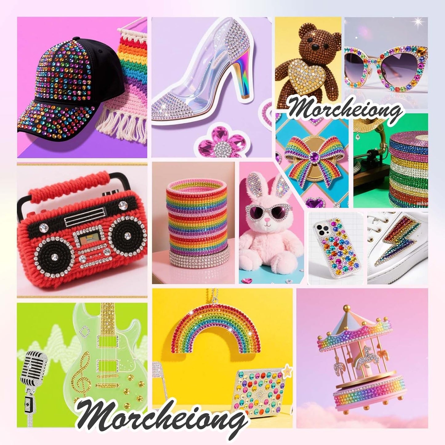 Morcheiong 17000Pcs Resin Rhinestones Pink Flatback Crystals Diamond Includes Tweezers and Pickup Pen Suitable for Crafting DIY Nail Art Makeup Wedding Dress Clothing Mug