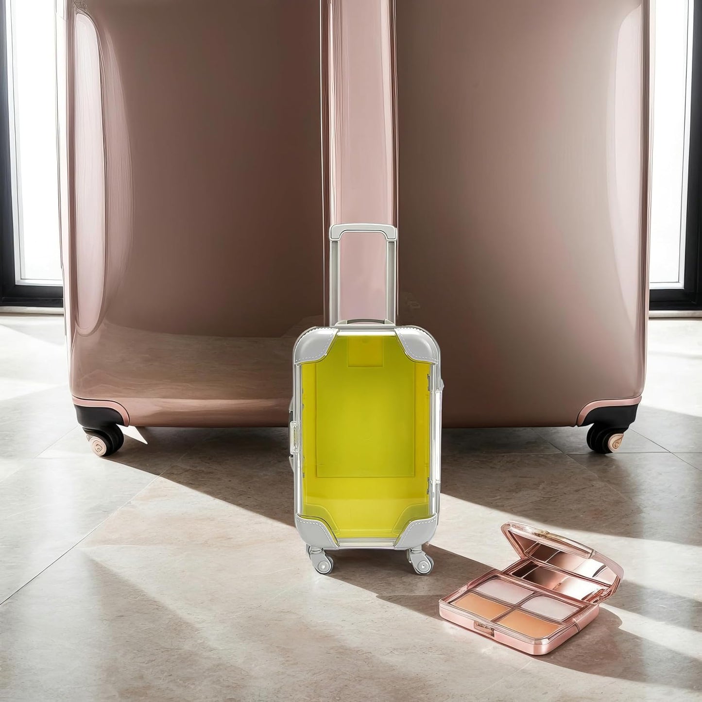 False Eyelash Storage Box, Portable Travel Organizer Mini Luggage False Eyelash Tray Makeup Tool (YELLOW)