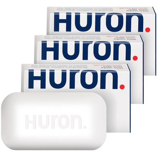 Huron Bar Soap - Citrus + Eucalyptus, 3 Pack - Triple-Milled for Long-Lasting Use - Moisturizing with Shea Butter & Coconut Oil - Crisp Scent of Citrus, Eucalyptus, Mint & Greens