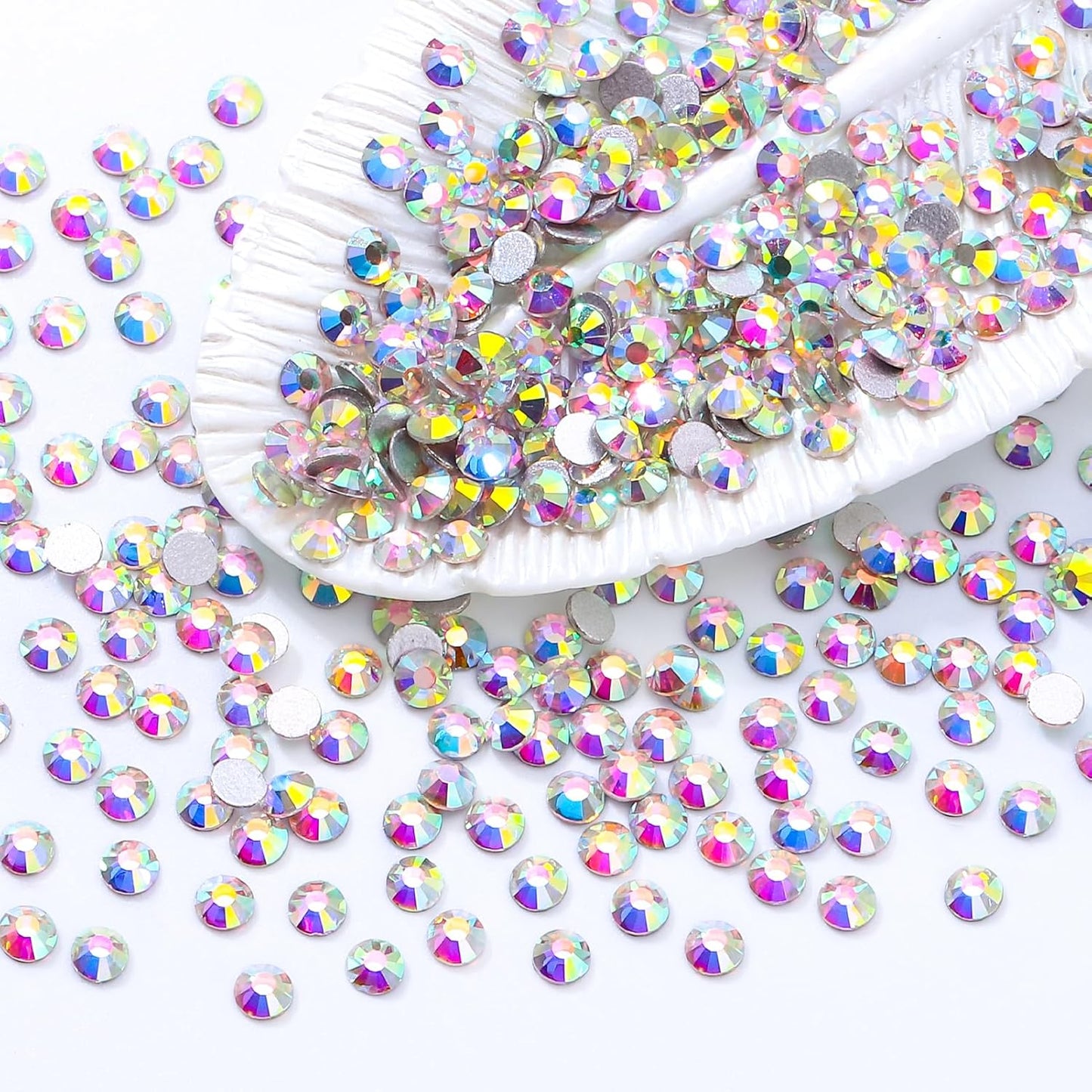 Crystal AB Flatback Rhinestones, Glass Rhinestones for Nail Art and Craft, Glue Fix, Loose Crystal Gemstones(Crystal AB, SS8, 1440pcs, 2.3-2.5mm)