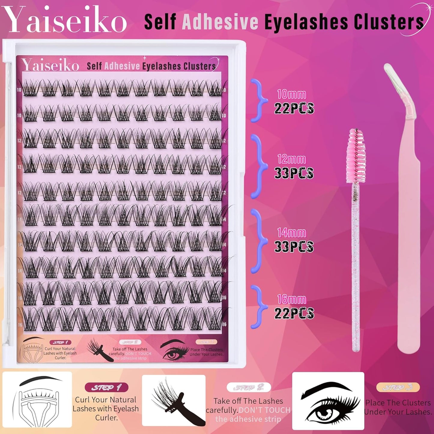 Self Adhesive Eyelashes Clusters Kit Lash Clusters DIY Eyelashes Pre Glued Lashes Extensions No Glue Needed lash Clusters D Curl Individual Lashes(A02,10-16mm,110Pcs)