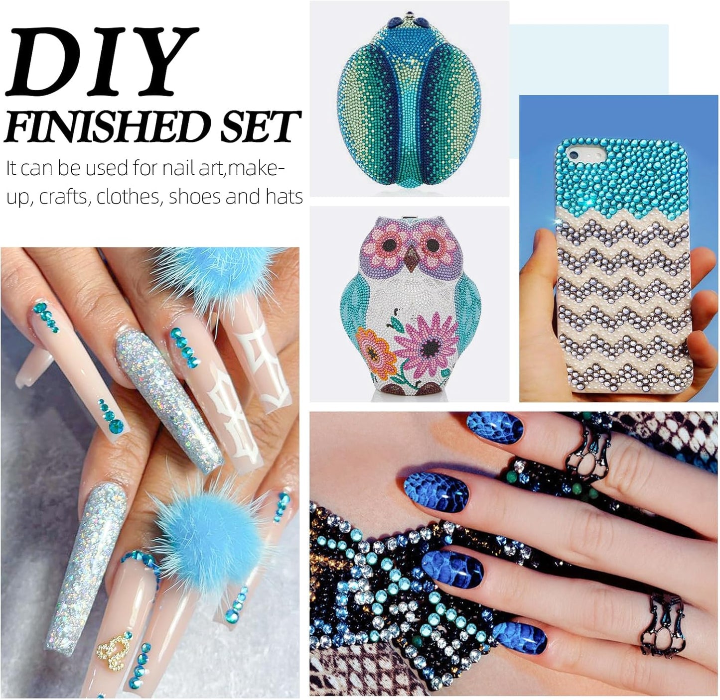 Aquamarine Flatback Rhinestones, Glass Rhinestones for Nail Art and Craft, Glue Fix, Loose Crystal Gemstones(Aquamarine, SS4, 2880pcs, 1.5-1.7mm)