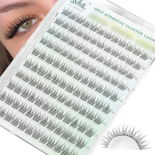 Self Adhesive Lashes Clusters Natural Look No Glue Eyelash Extensions Wispy Pre Glued Self Adhesive Eyelashes Reusable DIY Lash Extensions 120Pcs 9mm 10mm 11mm 13mm