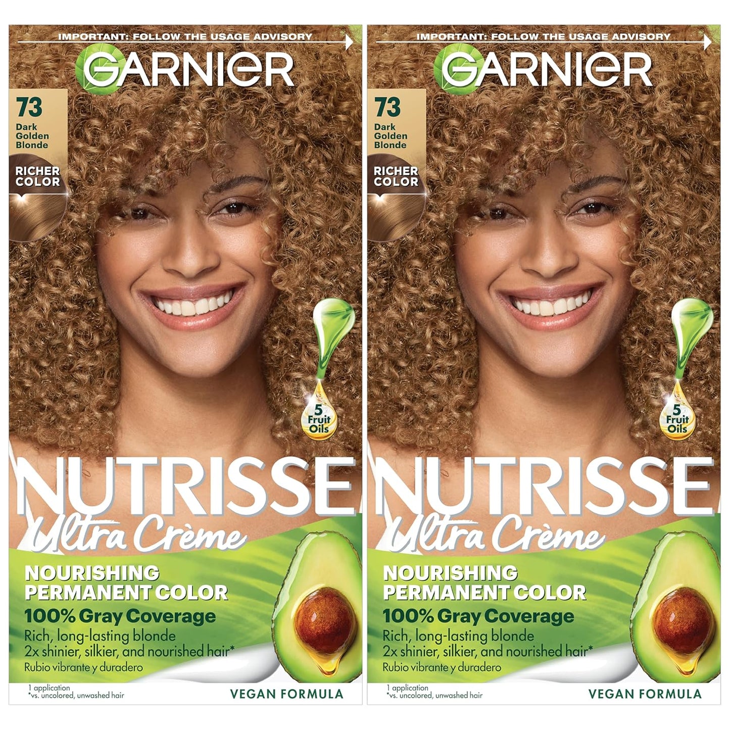 Garnier Hair Color Nutrisse Nourishing Creme, 73 Dark Golden Blonde (Honey Dip) Permanent Hair Dye, 2 Count (Packaging May Vary)