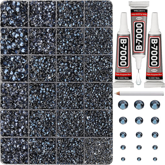 30000Pcs Resin Rhinestones Set for Crafting Bedazzling, Navy Flatback Gems Jewels for Crafts Clothes Shoes Fabric Outfit Nails Makeup, Flat Back Crystal 2-6mm with b 7000 Glue