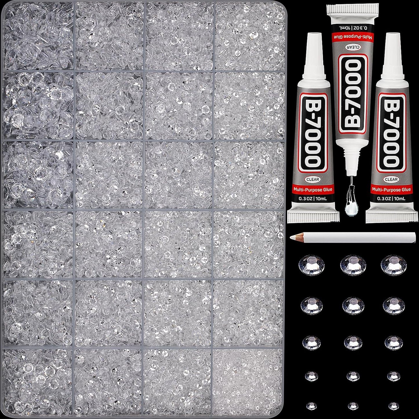 30000Pcs Resin Rhinestones for Crafting Bedazzling, Transparent See-through Clear Flatback Gems Crystal for Crafts Clothing Clothes Shoes Fabric Tumbler, Flat Back Jewels Various Sizes with b7000 Glue